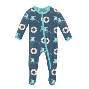 Kickee Pants Navy and Light Blue Nautical Footie
